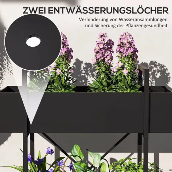 Plantestativer^Outsunny 2-etagers plantestativ i sort metal, 70 cm høj, til indendørs og udendørs brug, blomsterhylde til stue, have, altan