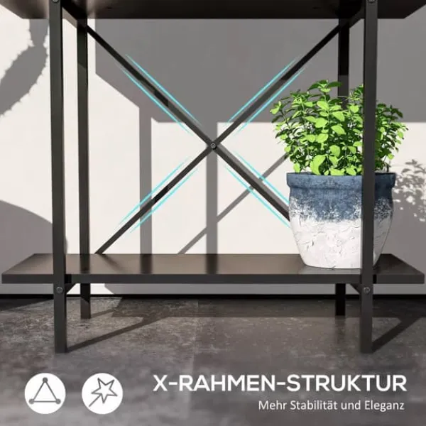 Plantestativer^Outsunny 2-etagers plantestativ i sort metal, 70 cm høj, til indendørs og udendørs brug, blomsterhylde til stue, have, altan