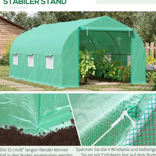 Drivhus^Outsunny Folievæksthus Drivhus Plantehus med Sadeltag 450 x 300B x 205H cm