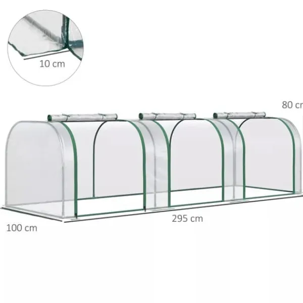 Discount Outsunny Folievæksthus, Gennemsigtig PVC, Stålramme, Tunnel Drivhus med Døør, 295 x 100 x 80 cm Drivhus