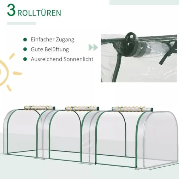 Discount Outsunny Folievæksthus, Gennemsigtig PVC, Stålramme, Tunnel Drivhus med Døør, 295 x 100 x 80 cm Drivhus