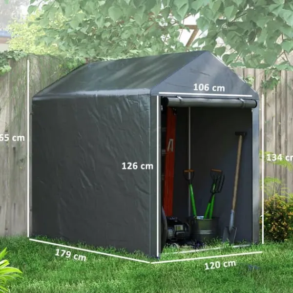 Skure, Garager & Carports^Outsunny Garage Telt, Mørkegrå, 1,2 x 1,79 x 1,65m Opbevaring Telt med UV-beskyttelse, Vandtæt Foliegarage til Motorcykel, Haveredskaber, Galvaniseret | CDON