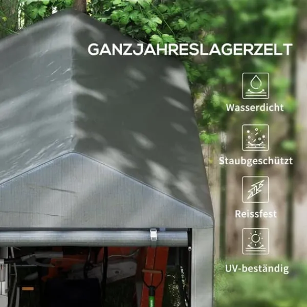 Skure, Garager & Carports^Outsunny Garage Telt, Mørkegrå, 1,2 x 1,79 x 1,65m Opbevaring Telt med UV-beskyttelse, Vandtæt Foliegarage til Motorcykel, Haveredskaber, Galvaniseret | CDON