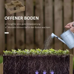 Plantningsbænke^Outsunny Hæbed med 3 niveauer i fyrretræ som er brun og har et ruminddelt design til urter og græntsager, 122 x 122 x 51 cm