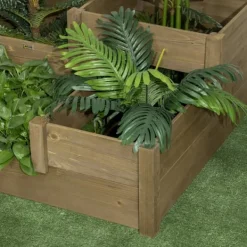 Plantningsbænke^Outsunny Hæbed med 3 niveauer i fyrretræ som er brun og har et ruminddelt design til urter og græntsager, 122 x 122 x 51 cm