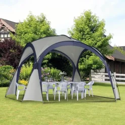 Telte & Lysthuse^Outsunny Have / Camping Telt - Vandtæt Polyester, Glasfiberramme - Cremhvid/Blå 3,5x3,5x2,3m