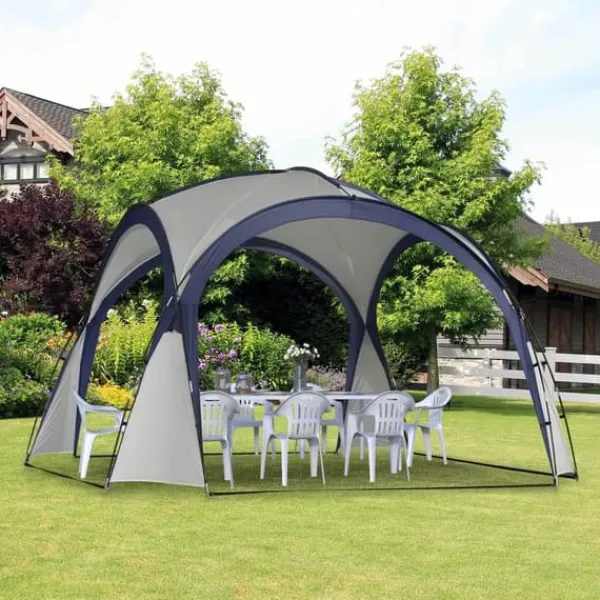 Telte & Lysthuse^Outsunny Have / Camping Telt - Vandtæt Polyester, Glasfiberramme - Cremhvid/Blå 3,5x3,5x2,3m