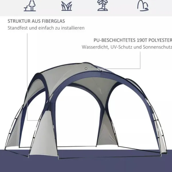 Telte & Lysthuse^Outsunny Have / Camping Telt - Vandtæt Polyester, Glasfiberramme - Cremhvid/Blå 3,5x3,5x2,3m