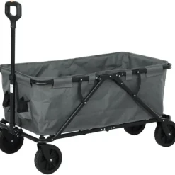 Outsunny Havevogn 160L, foldbar transportvogn med aftagelig presenning, teleskophåndtag, 360° hjul, 120 kg kapacitet, mørkegrå polyester Haveværktøj