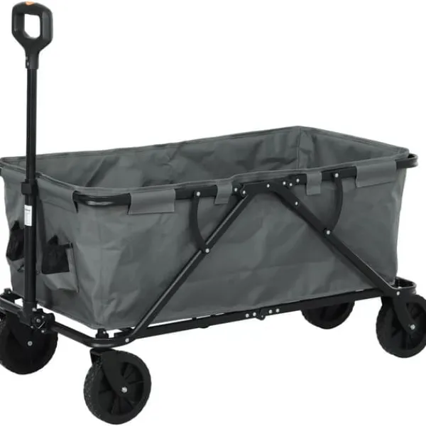 Outsunny Havevogn 160L, foldbar transportvogn med aftagelig presenning, teleskophåndtag, 360° hjul, 120 kg kapacitet, mørkegrå polyester Haveværktøj