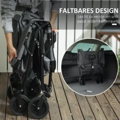 Outsunny Havevogn 160L, foldbar transportvogn med aftagelig presenning, teleskophåndtag, 360° hjul, 120 kg kapacitet, mørkegrå polyester Haveværktøj