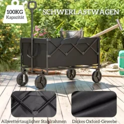 Online Outsunny Havevogn 160L 100kg Foldbar Transportvogn Sort Polyester Haveværktøj