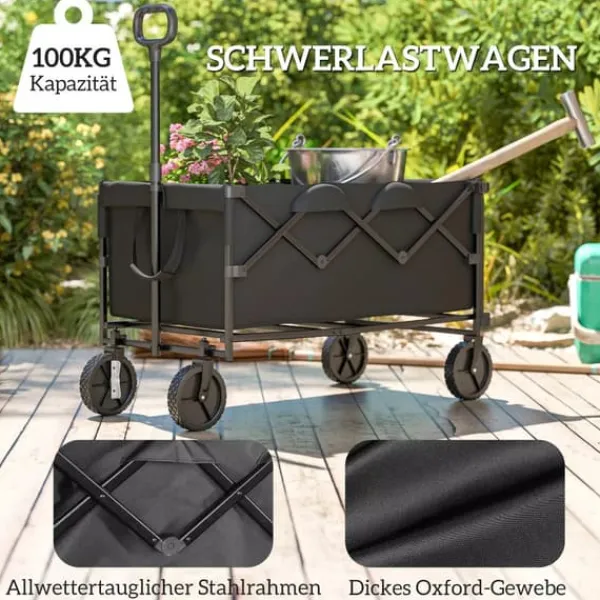 Online Outsunny Havevogn 160L 100kg Foldbar Transportvogn Sort Polyester Haveværktøj