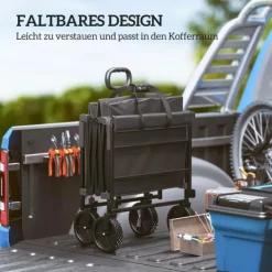 Online Outsunny Havevogn 160L 100kg Foldbar Transportvogn Sort Polyester Haveværktøj