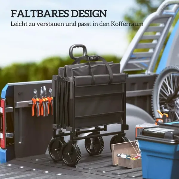 Online Outsunny Havevogn 160L 100kg Foldbar Transportvogn Sort Polyester Haveværktøj