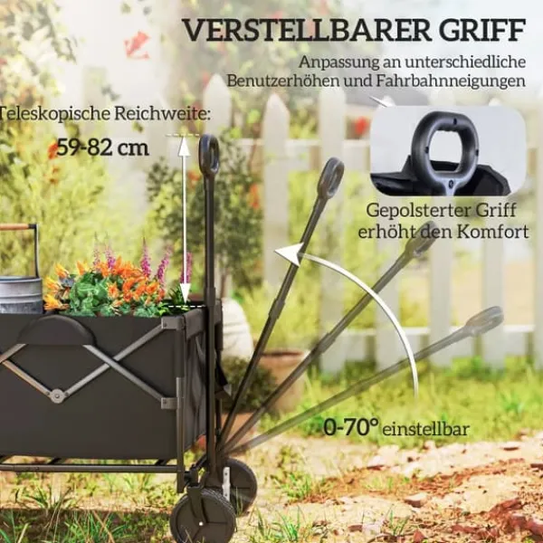 Online Outsunny Havevogn 160L 100kg Foldbar Transportvogn Sort Polyester Haveværktøj