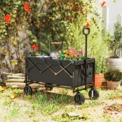 Online Outsunny Havevogn 160L 100kg Foldbar Transportvogn Sort Polyester Haveværktøj