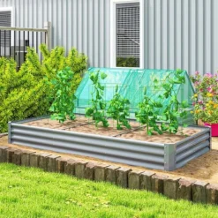 Plantningsbænke^Outsunny H$jbed af st$l, vejrbestandigt plantebed 240x120x30cm