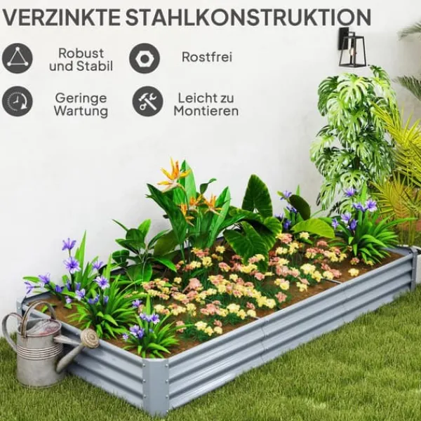 Plantningsbænke^Outsunny H$jbed af st$l, vejrbestandigt plantebed 240x120x30cm