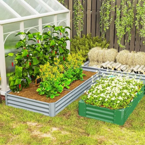 Plantningsbænke^Outsunny H$jbed af st$l, vejrbestandigt plantebed 240x120x30cm