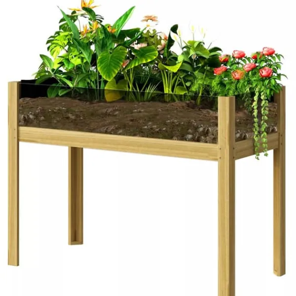 Online Outsunny Højbed i Grantræ med Akrylplader, Vejrbestandigt Havebed, Naturtræ, 110x50x80 cm Plantningsbænke