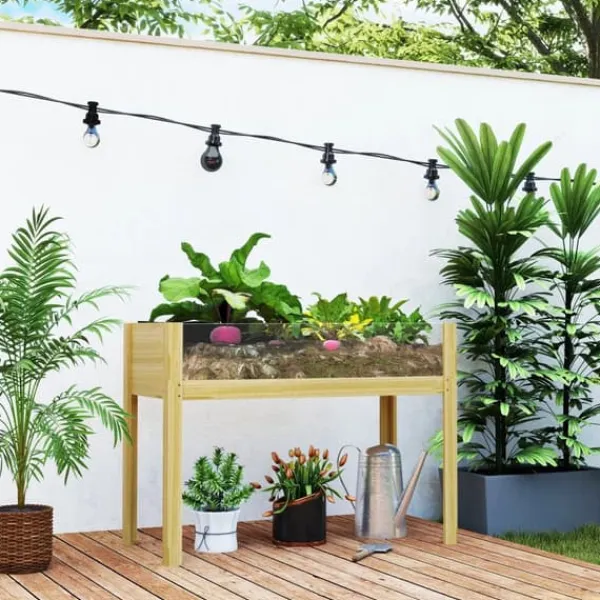 Online Outsunny Højbed i Grantræ med Akrylplader, Vejrbestandigt Havebed, Naturtræ, 110x50x80 cm Plantningsbænke
