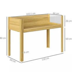 Online Outsunny Højbed i Grantræ med Akrylplader, Vejrbestandigt Havebed, Naturtræ, 110x50x80 cm Plantningsbænke