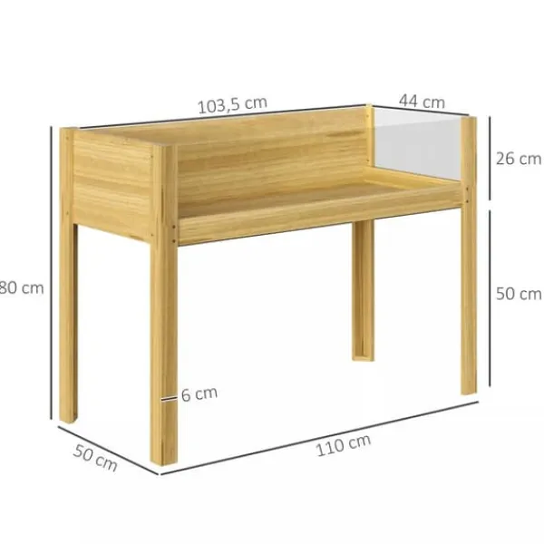 Online Outsunny Højbed i Grantræ med Akrylplader, Vejrbestandigt Havebed, Naturtræ, 110x50x80 cm Plantningsbænke