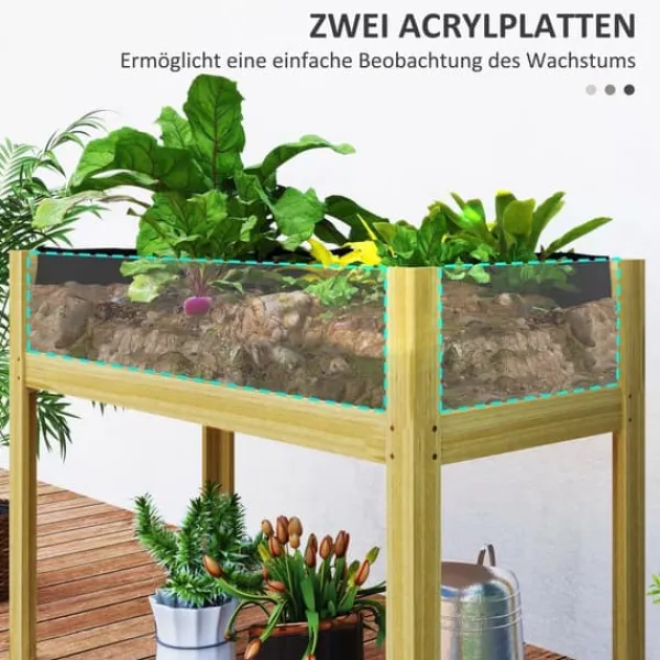 Online Outsunny Højbed i Grantræ med Akrylplader, Vejrbestandigt Havebed, Naturtræ, 110x50x80 cm Plantningsbænke