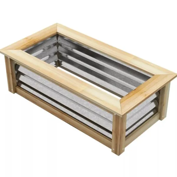 Plantningsbænke^Outsunny Højbed i Metal og Træ Natur/Sølv 90x45x30cm
