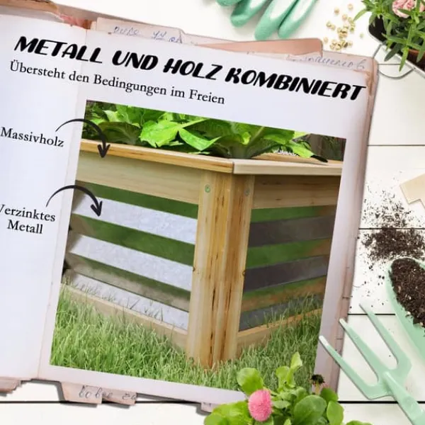 Plantningsbænke^Outsunny Højbed i Metal og Træ Natur/Sølv 90x45x30cm