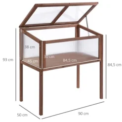 Drivhus^Outsunny højbed i træ, tidligt bed, dyrkningsbord, krydderurtebed, plantekasse til have, altan og terrasse, brun, fyrretræ, PC-plade, 90 x 50 x 93 cm | CDON