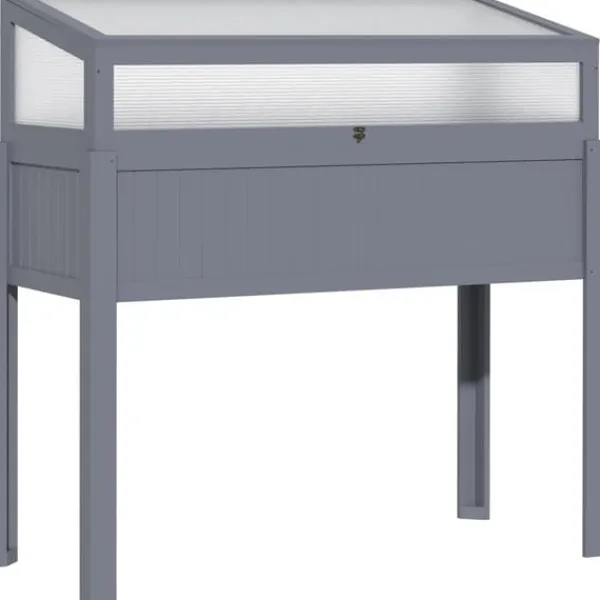 Drivhus^Outsunny Højbed med Drivhus, Grantræ og PC-Plade, Grå, 120x54x112/122cm