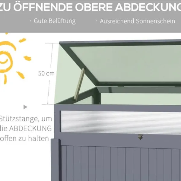 Drivhus^Outsunny Højbed med Drivhus, Grantræ og PC-Plade, Grå, 120x54x112/122cm