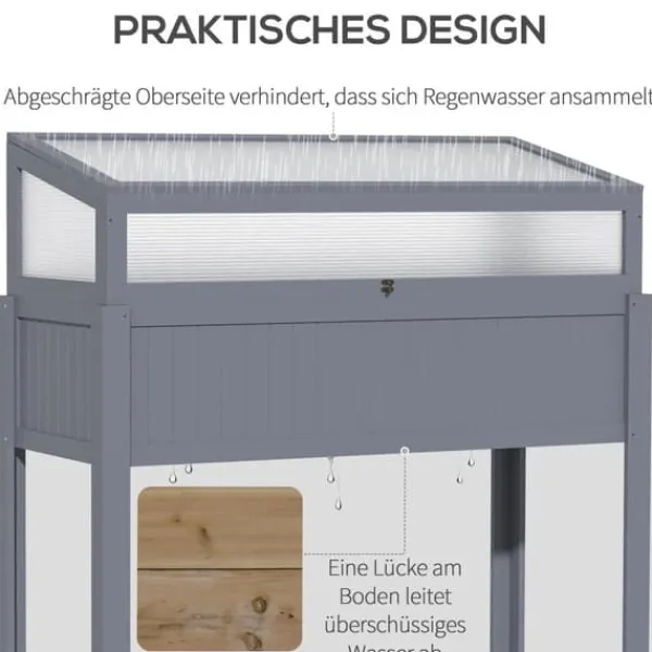 Drivhus^Outsunny Højbed med Drivhus, Grantræ og PC-Plade, Grå, 120x54x112/122cm