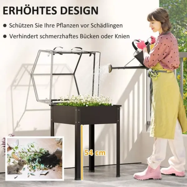 Outsunny Højbed med Drivhus, Plantekasse i Metal, 60x60x120 cm, Sort Drivhus