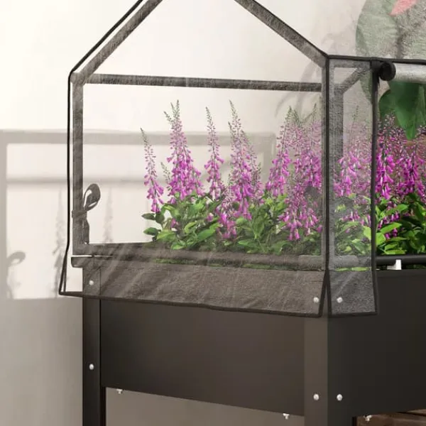 Outsunny Højbed med Drivhus, Plantekasse i Metal, 60x60x120 cm, Sort Drivhus