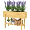 Sale Outsunny Hjbed med Hylde, Krydderurtebed m. Drænhuller, Plantekasse i Fyrretræ, 100x30x70,5 cm Natur Plantningsbænke