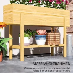 Sale Outsunny Hjbed med Hylde, Krydderurtebed m. Drænhuller, Plantekasse i Fyrretræ, 100x30x70,5 cm Natur Plantningsbænke
