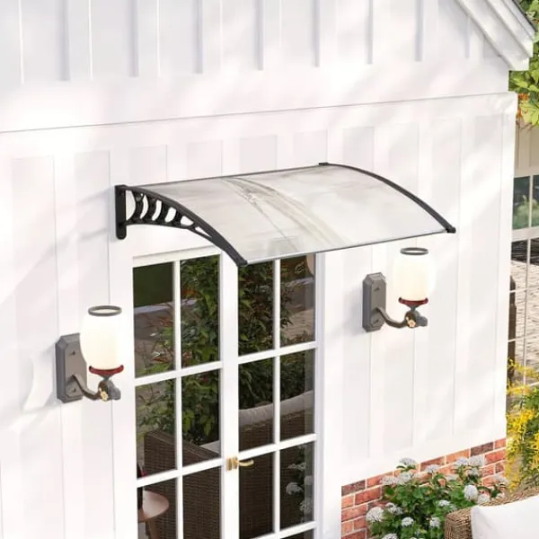Best Outsunny Hoveddørsbaldakin Hvid Polycarbonat 122x90cm - Regn- og Solbeskyttelse med UV-filter Skure, Garager & Carports