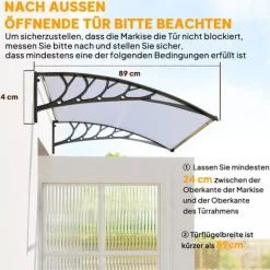Best Outsunny Hoveddørsbaldakin Hvid Polycarbonat 122x90cm - Regn- og Solbeskyttelse med UV-filter Skure, Garager & Carports