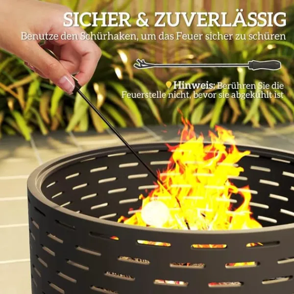 Online Outsunny 3-i-1 bålsted med grillrist og gnistfang i koksgrå rustfrit stål, Ø60x39cm Pejse