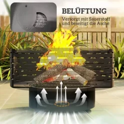 Online Outsunny 3-i-1 bålsted med grillrist og gnistfang i koksgrå rustfrit stål, Ø60x39cm Pejse