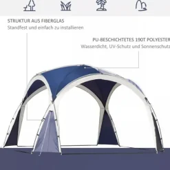 Telte & Lysthuse^Outsunny Kuppeltelt, Blå, 3,5x3,5x2,22m, Polyester, Have, Terrasse, Altankuppeltelt til 6-8 personer