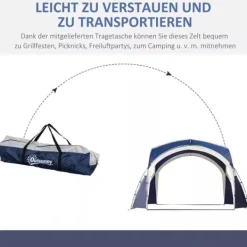 Telte & Lysthuse^Outsunny Kuppeltelt, Blå, 3,5x3,5x2,22m, Polyester, Have, Terrasse, Altankuppeltelt til 6-8 personer