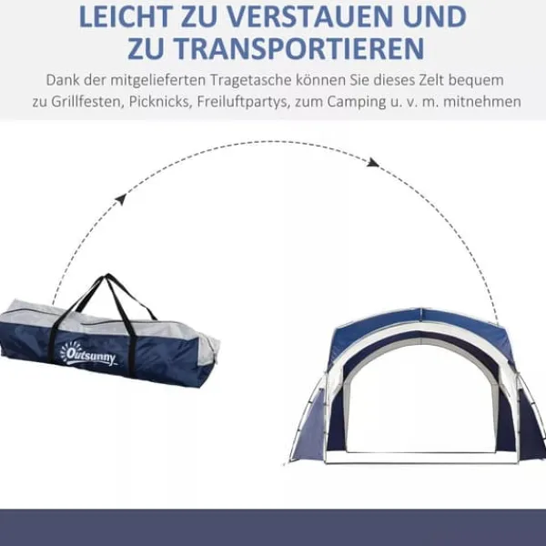 Telte & Lysthuse^Outsunny Kuppeltelt, Blå, 3,5x3,5x2,22m, Polyester, Have, Terrasse, Altankuppeltelt til 6-8 personer