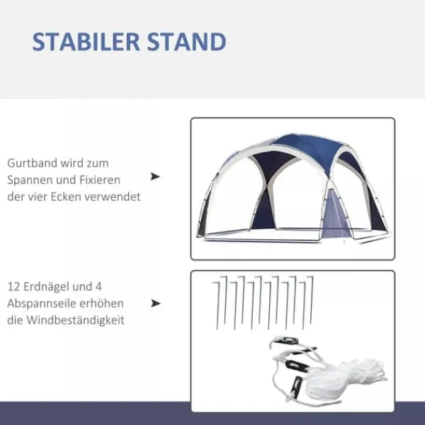 Telte & Lysthuse^Outsunny Kuppeltelt, Blå, 3,5x3,5x2,22m, Polyester, Have, Terrasse, Altankuppeltelt til 6-8 personer