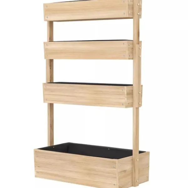 Plantestativer^Outsunny 4-lags hijbed i grantræ - Naturtræ 88.5x45x140 cm - Lodret plantekasse til have og altan