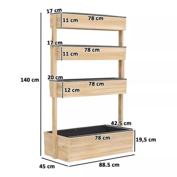 Plantestativer^Outsunny 4-lags hijbed i grantræ - Naturtræ 88.5x45x140 cm - Lodret plantekasse til have og altan