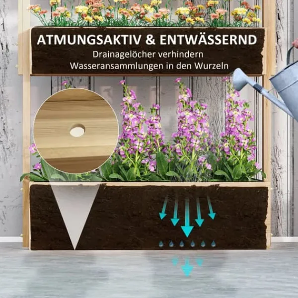 Plantestativer^Outsunny 4-lags hijbed i grantræ - Naturtræ 88.5x45x140 cm - Lodret plantekasse til have og altan